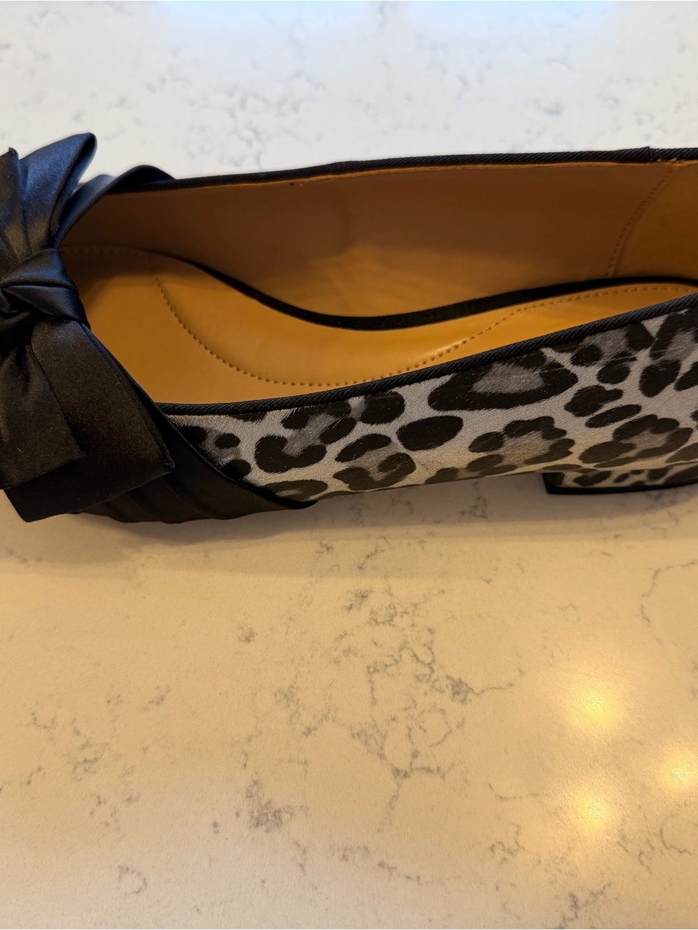 Talbots Gray and Black Leopard-Print Reece Pointed Flats with Black Bow - Picture 2 of 3